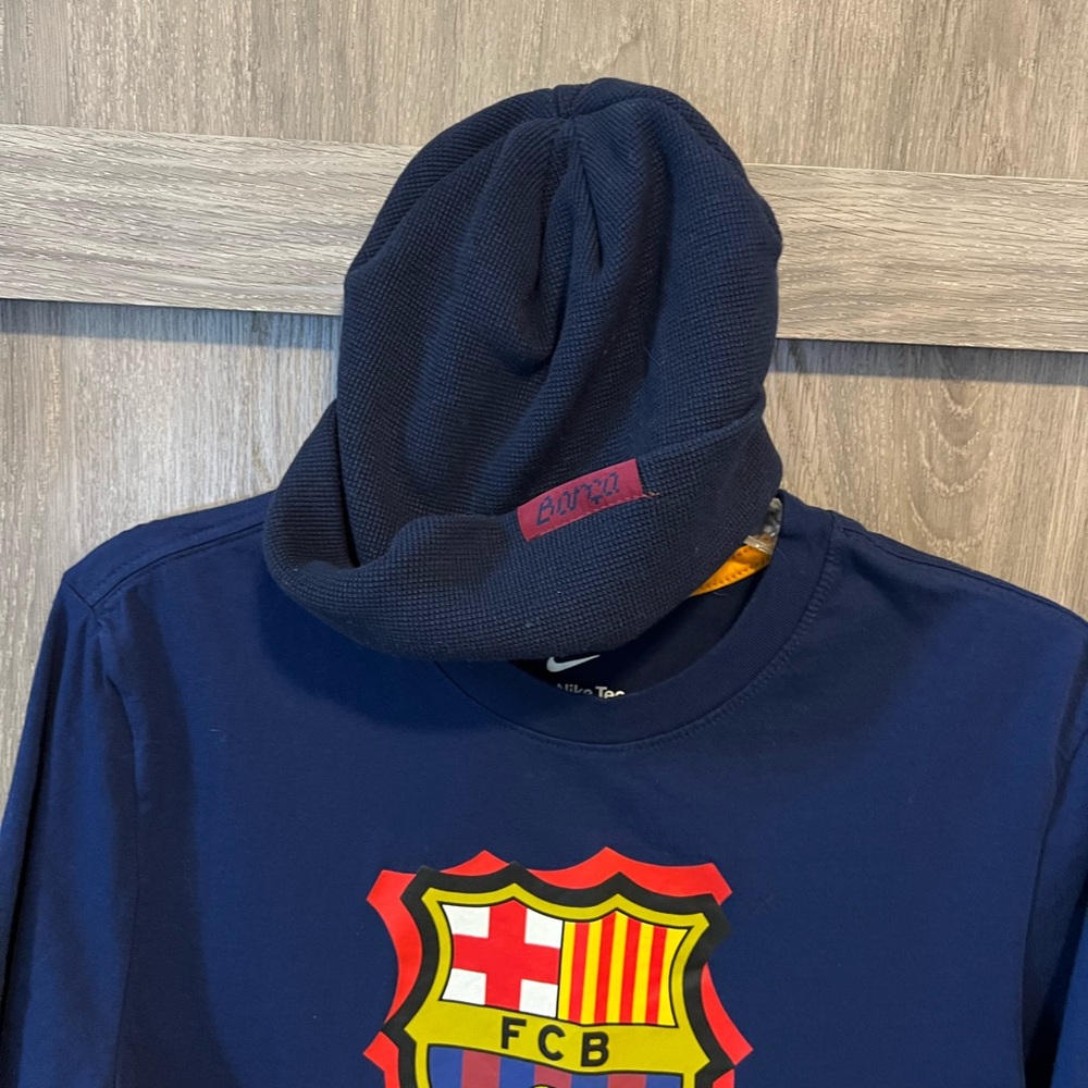 Nike Barcelona FC soccer shirt and beanie